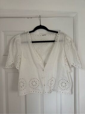 Elie Tahari White Eyelet Button-Front Blouse